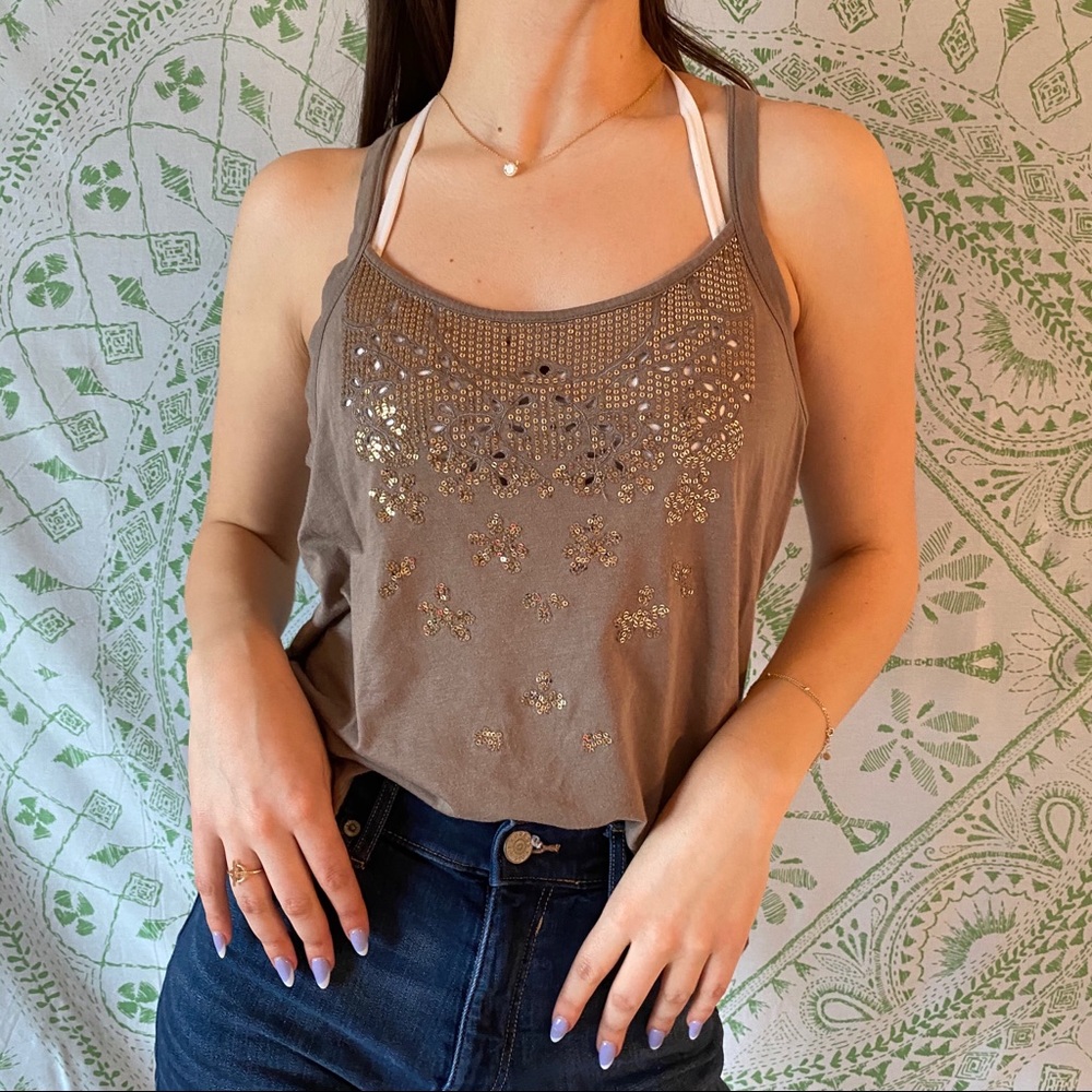 Mauve Gold Glitter Tank Top